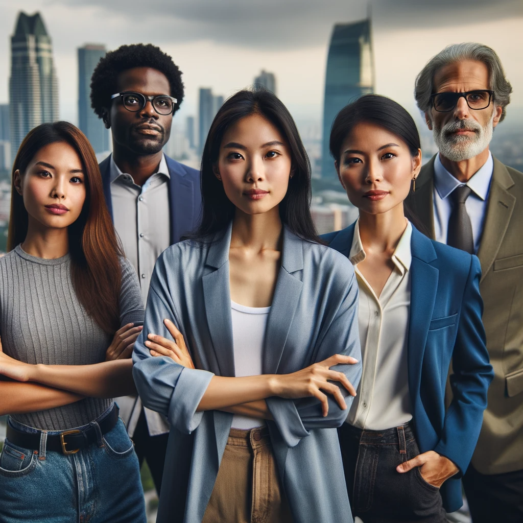 Diverse set of people standing arms crossed